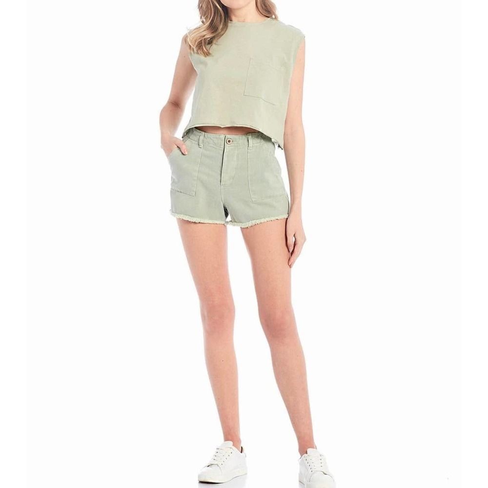 Chelsea & Violet Sage Frayed Hem Denim Shorts